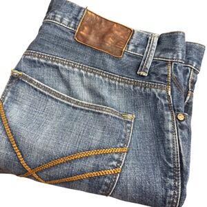 William Rast Mens Tapered Jeans 34x30 Medium Wash Blue Denim Button Fly